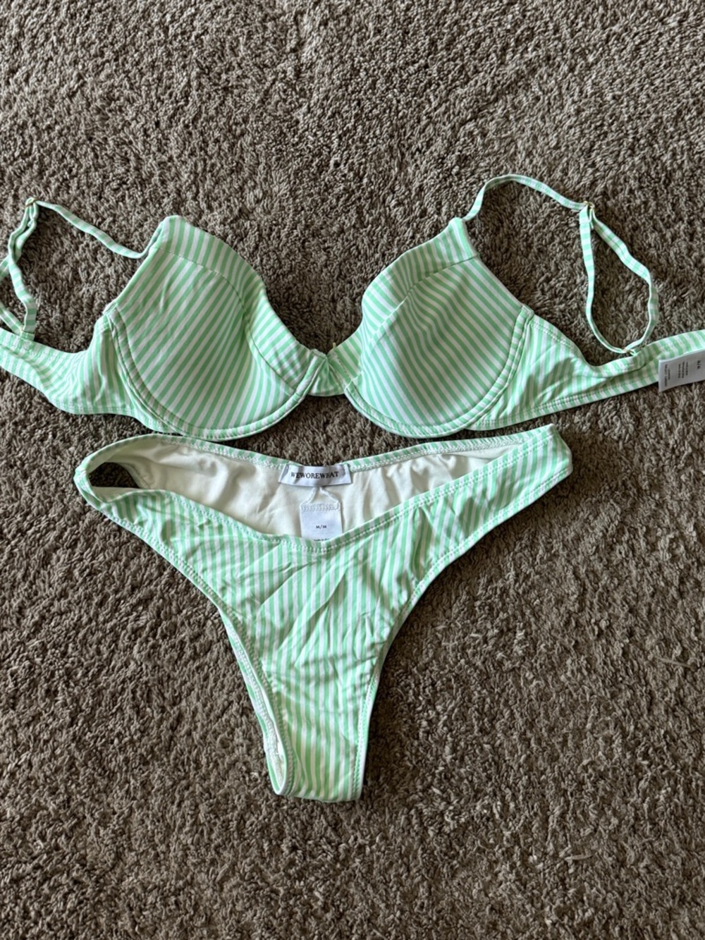 NWT WeWoreWhat Delilah Mint/White Stripe Bikini Top & Bottom